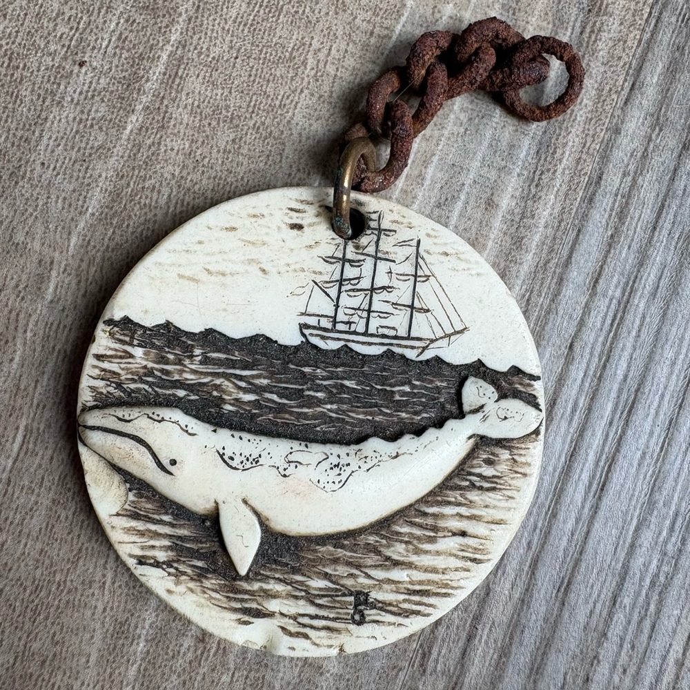 Vintage Resin Whale Scrimshaw Pendant